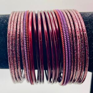 Red and purple bangles set. 22 bracelets. 7 1/4 to 7 1/2 inches